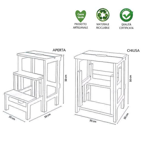 Scaletta sgabello 3 gradini a ribalta legno massello Duplo Alberiamo
