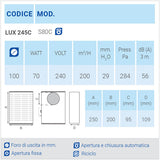 LUX 245C Ø100 Aspiratore da parete o sottocappa centrifugo