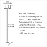 Palo con 3 lanterne da esterno - Illuminazione per esterni - scheda tecnica