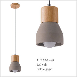 Lampada a sospensione in cemento e legno naturale - illuminazione per interni