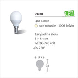 Lampadina Led Sfera alta efficienza E14 6watt luce naturale - illuminazione per interni 