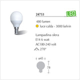 Lampadina Led Sfera alta efficienza E14 6watt luce calda - illuminazione per interni 